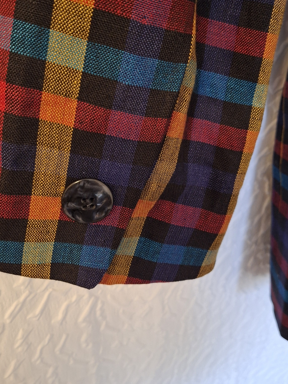 Valerie Stevens Women's Multicolor Plaid Blazer w Shoulder Pads - Picture 5 of 5